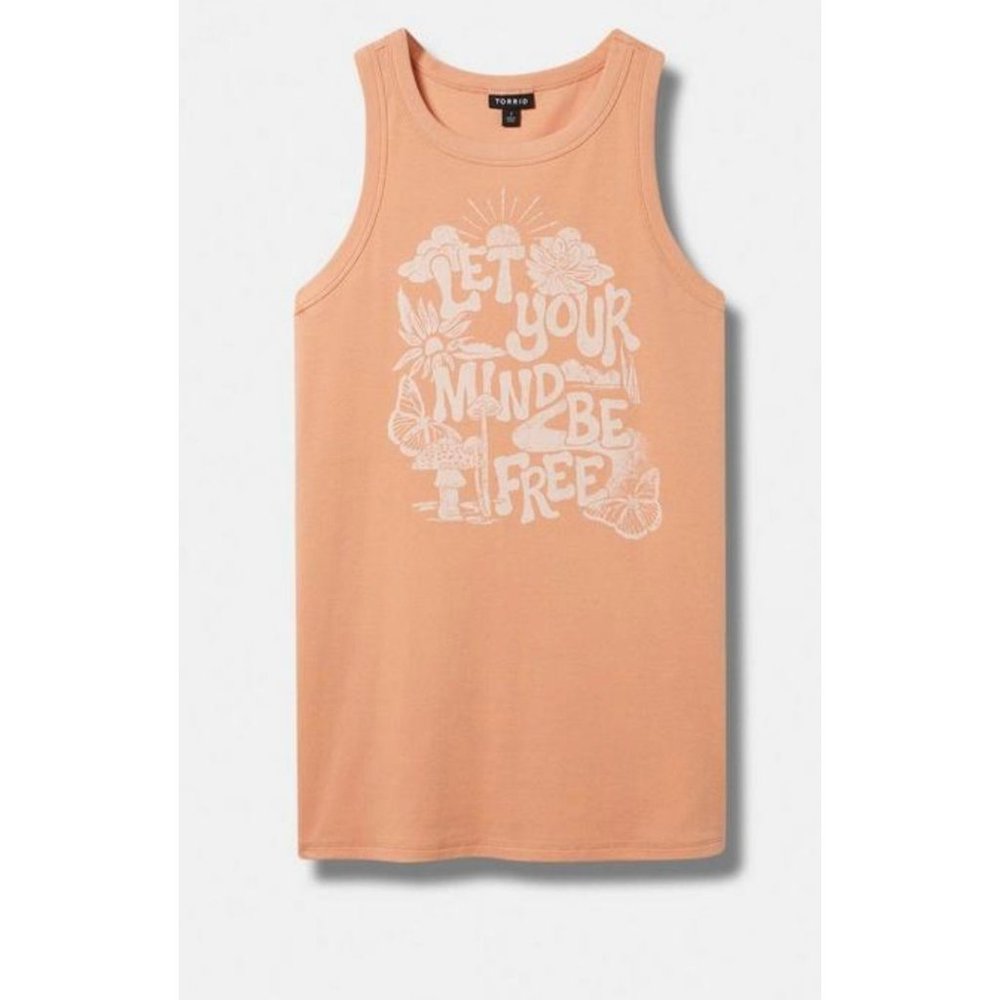 Torrid size 6 Peach Tank Top with White Graphic ribbed knit tank
